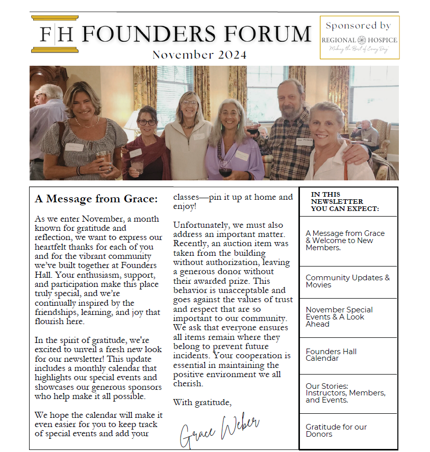 Front Cover November Founders Forum